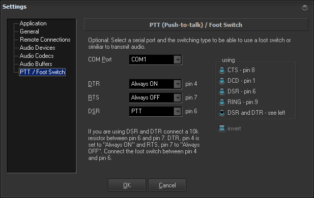 Settings client PTT / Foot Switch
