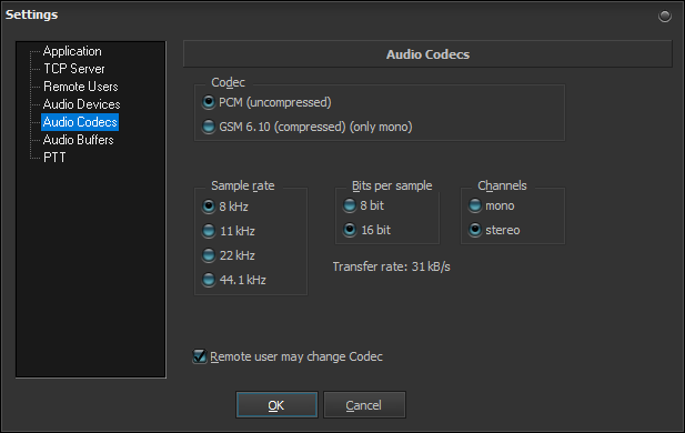 Settings audio codecs